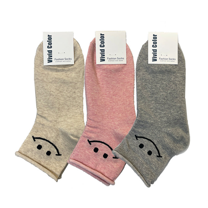 Smile Rolled Quarter Socks pinknblossom