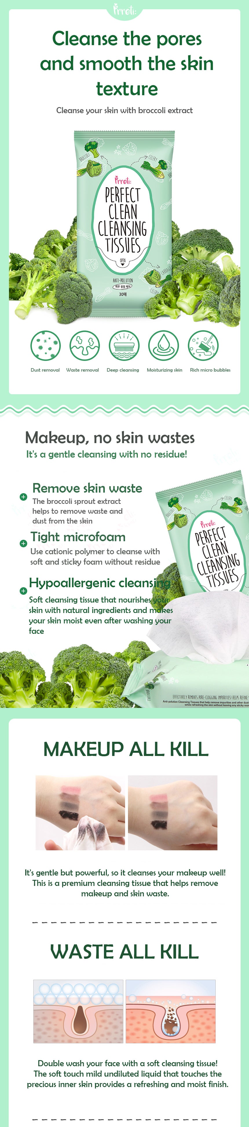 PRRETI Perfect Clean Daily Cleansing Tissues 30pcs PRRETI